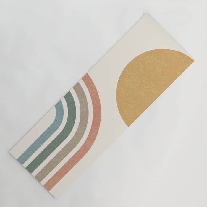 Mid Century Colorful Sun And Rainbow Yoga Mat