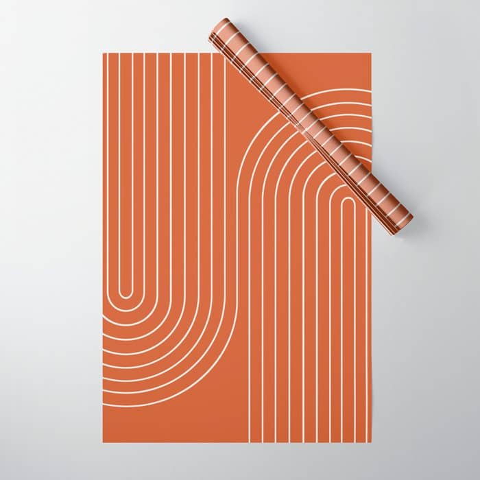 Minimal Line Curvature Ix Red Mid Century Modern Arch Abstract Wrapping Paper