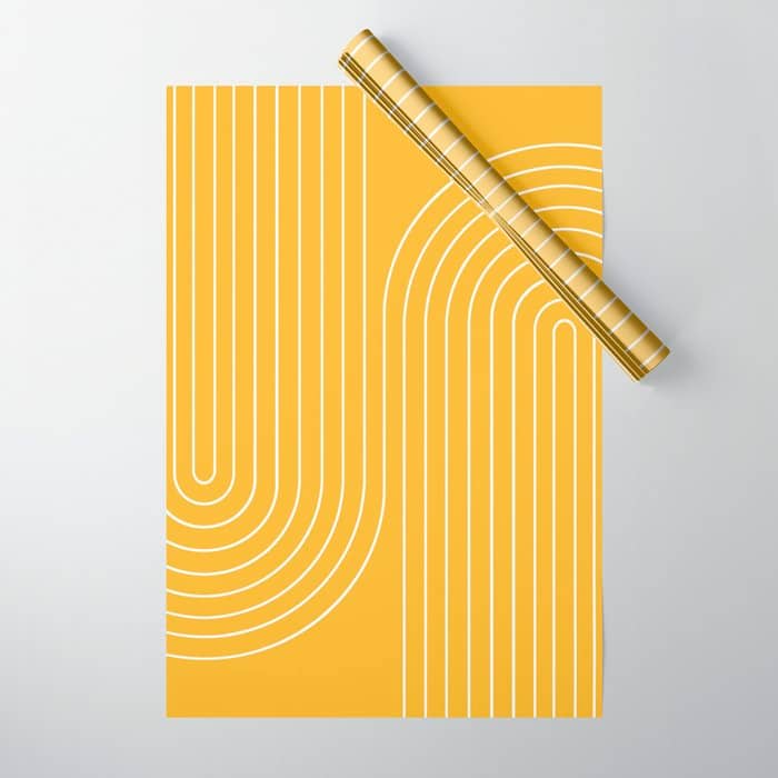 Minimal Line Curvature Viii Golden Yellow Mid Century Modern Arch Abstract Wrapping Paper