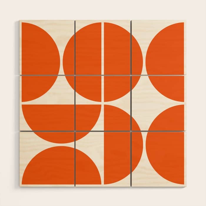 Mid Century Modern Orange Square Wood Wall Art