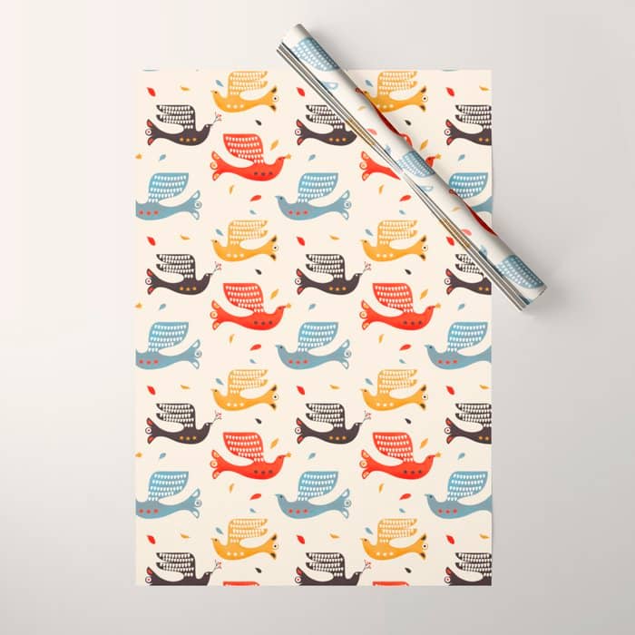 Festive Birds Retro Pattern Wrapping Paper