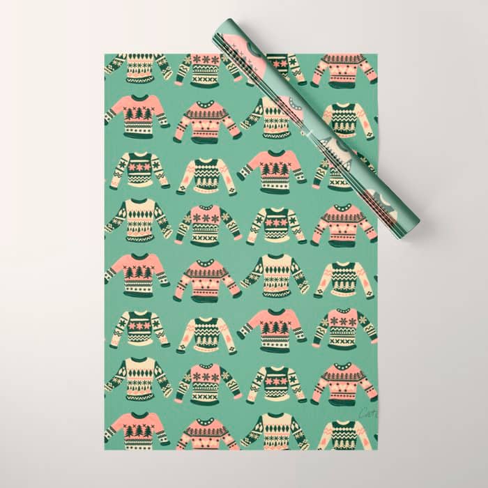 Christmas Sweaters - Vintage Blush Mint Palette Wrapping Paper