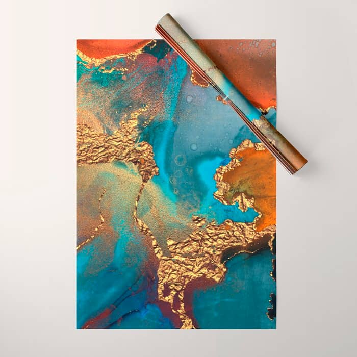Abstract Blue And Gold Autumn Marble Wrapping Paper