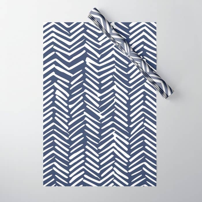 Boho Herringbone Pattern, Navy Blue And White Wrapping Paper