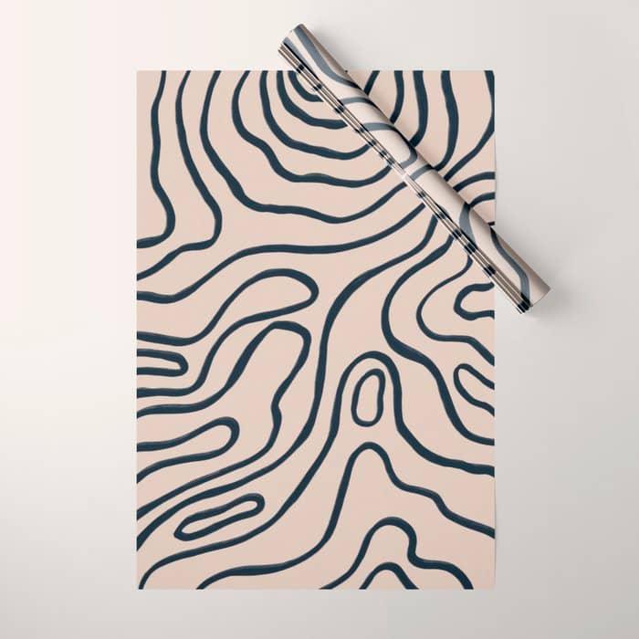 Topographic Map / Nude & Dark Blue Wrapping Paper