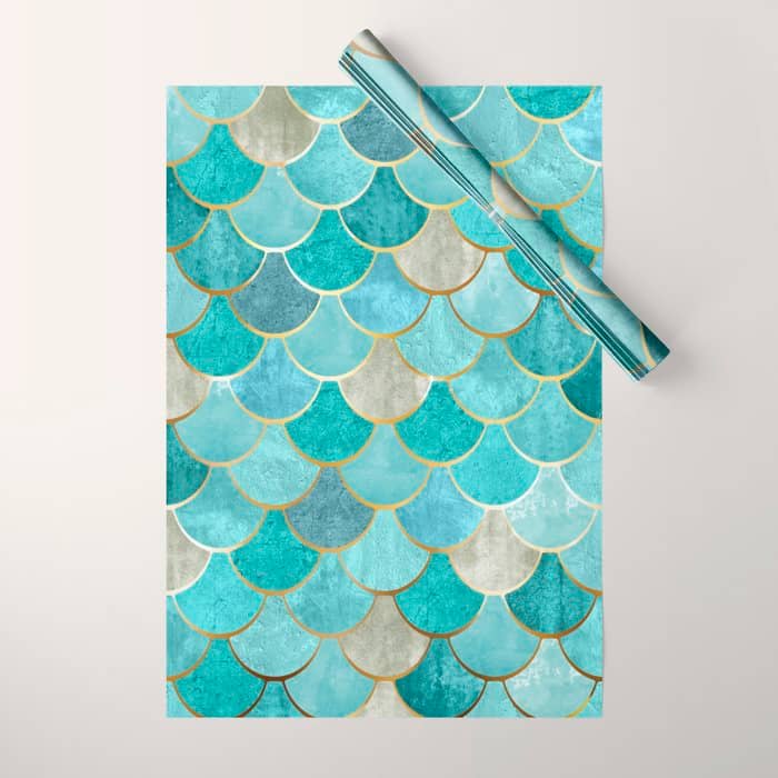 Moroccan Mermaid Fish Scale Pattern, Aqua,Teal Wrapping Paper