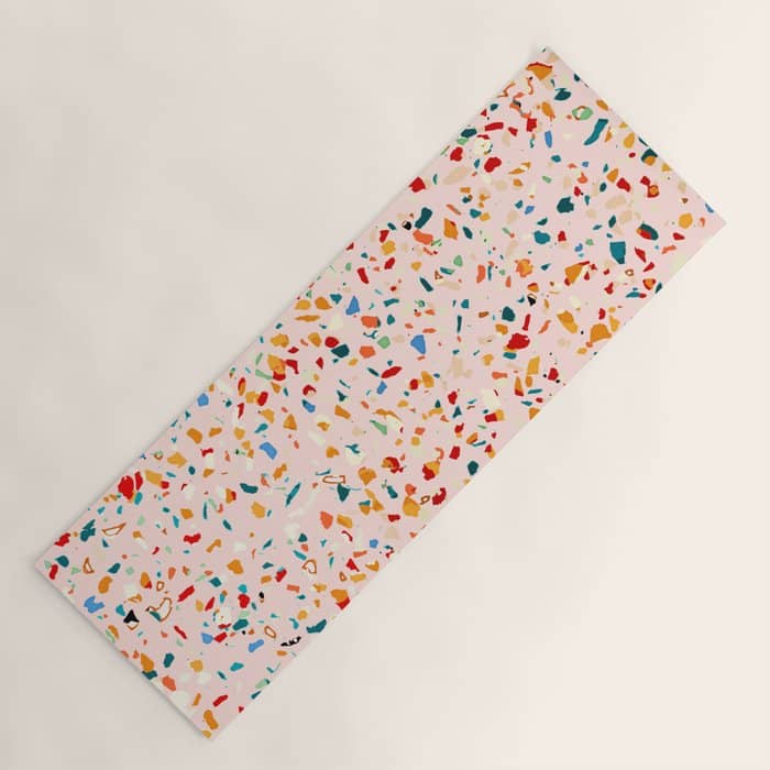 Blush Terrazzo | Pink Eclectic Speckles | Abstract Confetti Painting | Chic Bohemian Illustration Yoga Mat