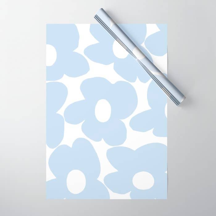 Large Baby Blue Retro Flowers White Background #Decor #Homestorie #Buyart Wrapping Paper