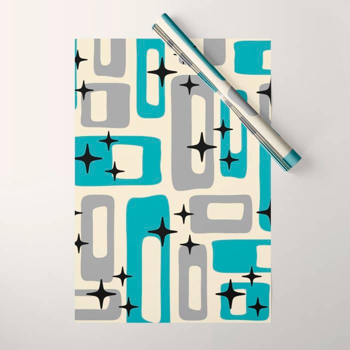 Mid Century Modern Decoration Kitsch 223 Blue And Gray Wrapping Paper