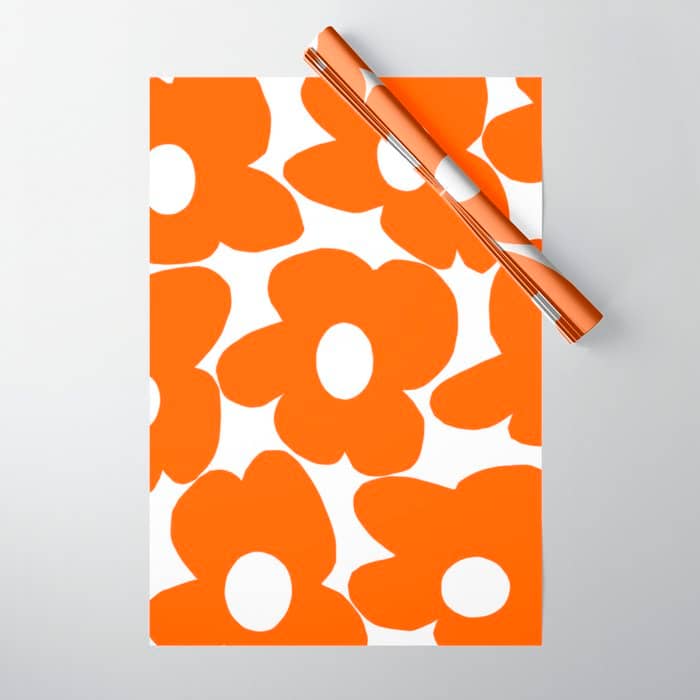 Orange Retro Flowers White Background #Decor #Homestorie #Buyart Wrapping Paper