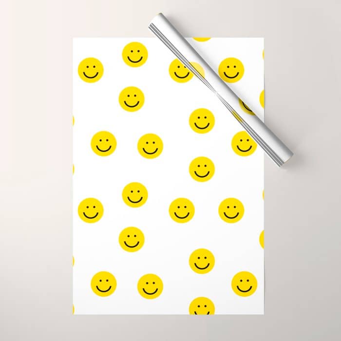 Smiley Faces White Yellow Happy Simple Smiley Pattern Smile Face Kids Nursery Boys Girls Decor Wrapping Paper