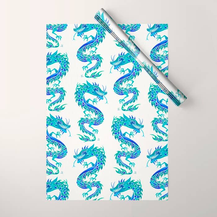 Chinese Dragon - Blue Palette Wrapping Paper