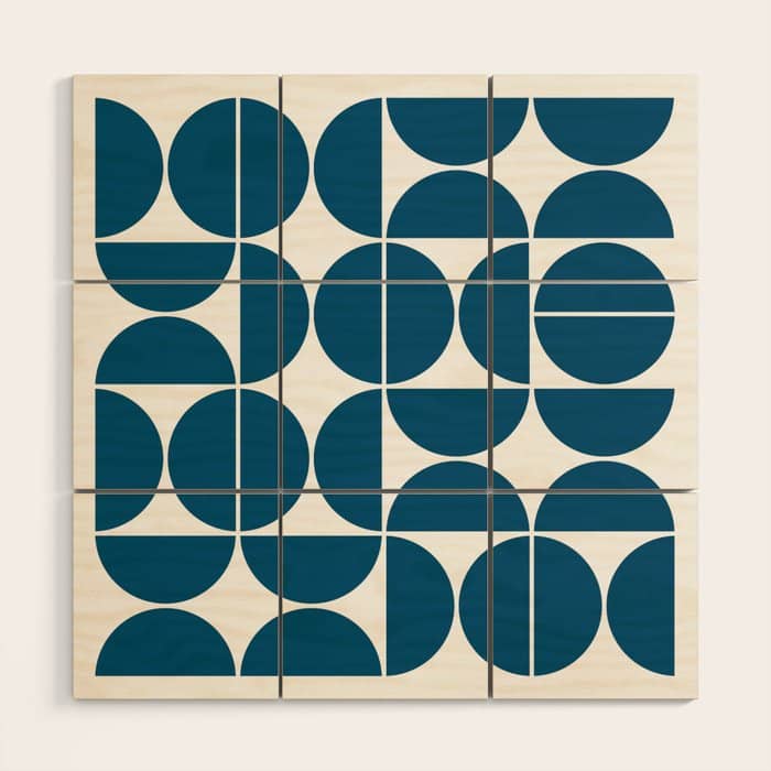Mid Century Modern Geometric 04 Blue Wood Wall Art