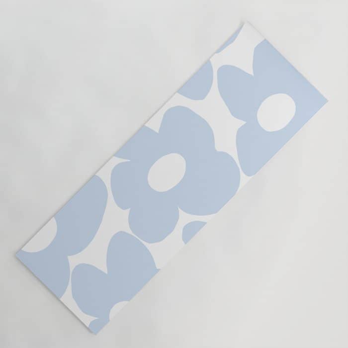 Large Baby Blue Retro Flowers White Background #Decor #Homestorie #Buyart Yoga Mat