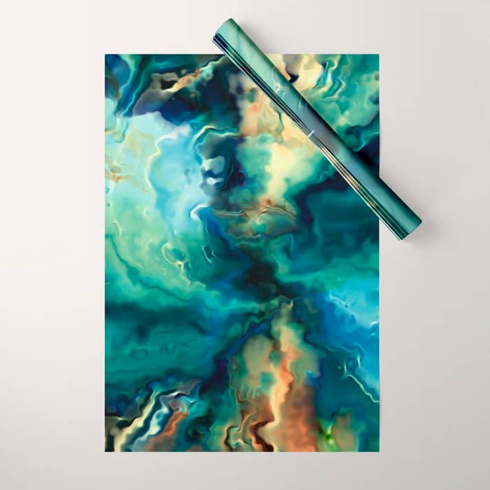Marbled Ocean Abstract, Navy, Blue, Teal, Green Wrapping Paper