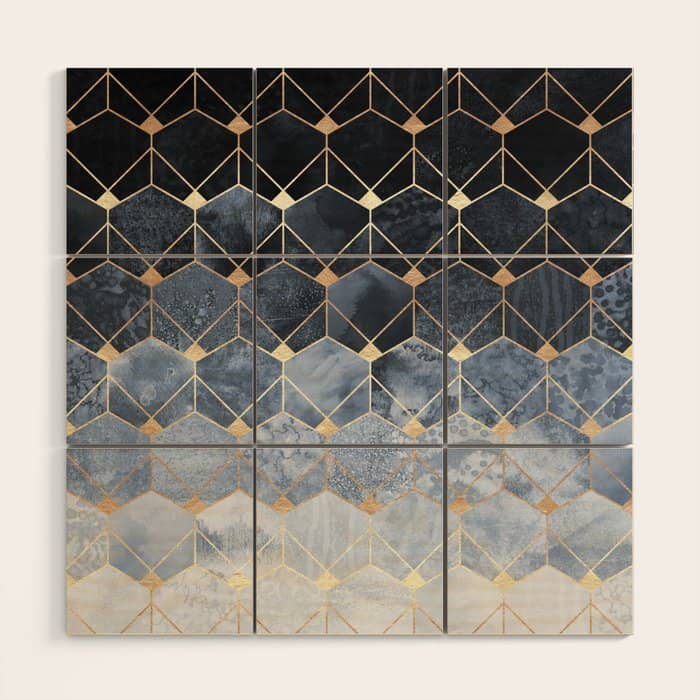 Blue Hexagons And Diamonds Wood Wall Art