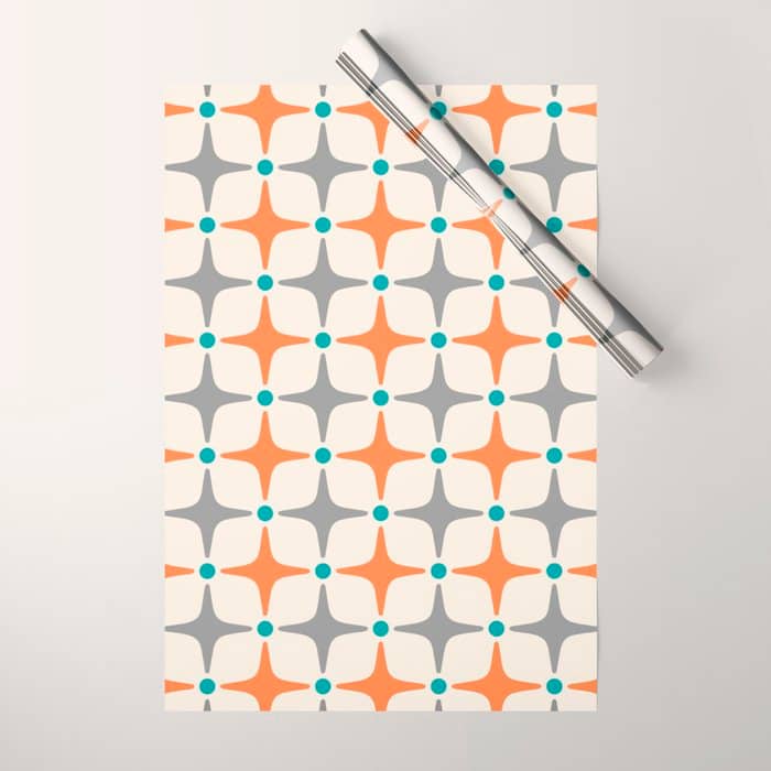 Mid Century Modern Starburst Pattern 993 Pattern Grey Blue And Orange Wrapping Paper