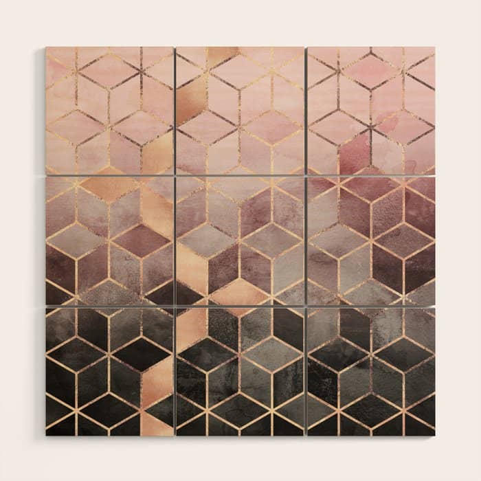Pink And Grey Gradient Cubes Wood Wall Art