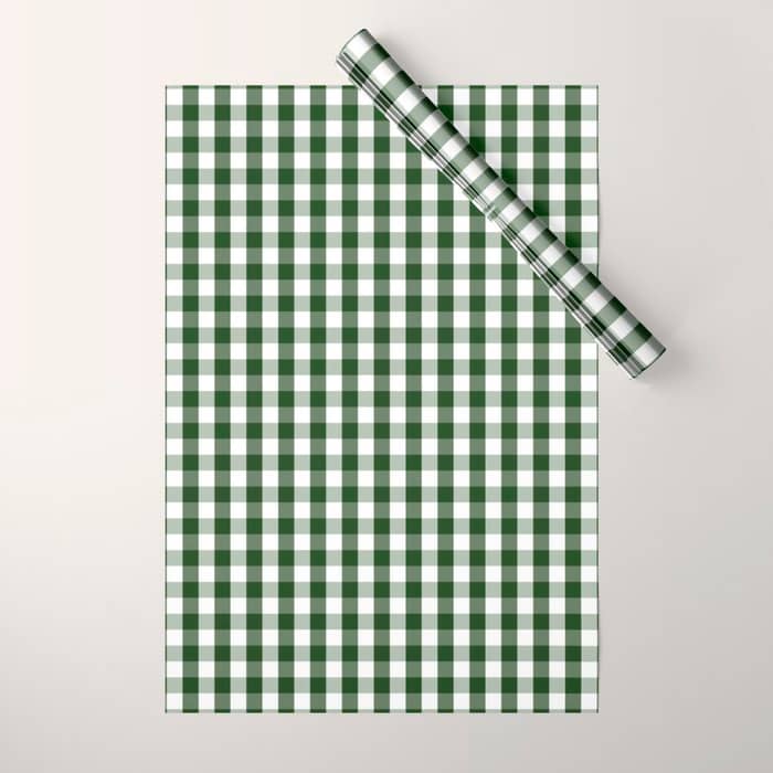 Dark Forest Green And White Gingham Check Wrapping Paper
