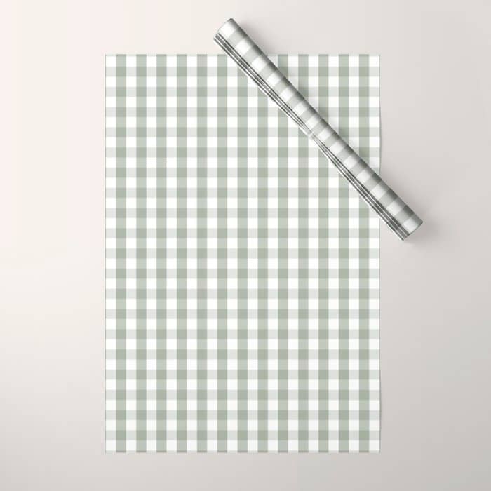 Desert Sage Grey Green And White Gingham Check Wrapping Paper