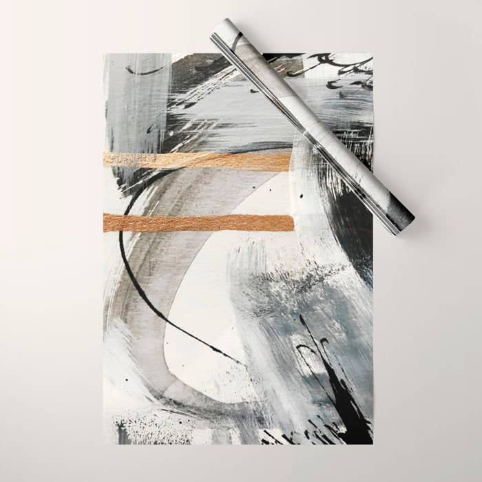 Armor [7]: A Bold Minimal Abstract Mixed Media Piece In Gold, Black And White Wrapping Paper