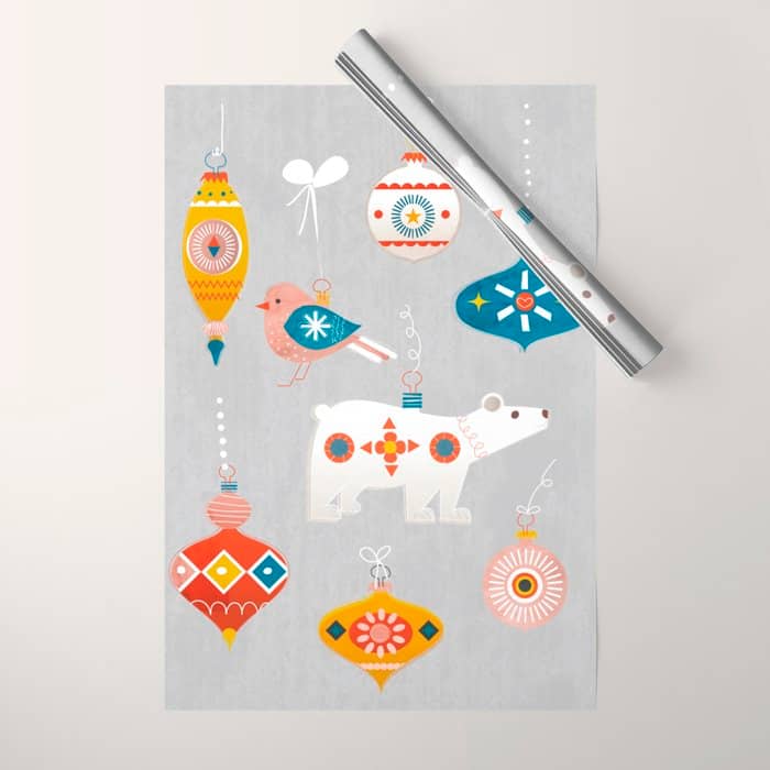 Christmas Vintage Decorations With Bear And Bird Wrapping Paper