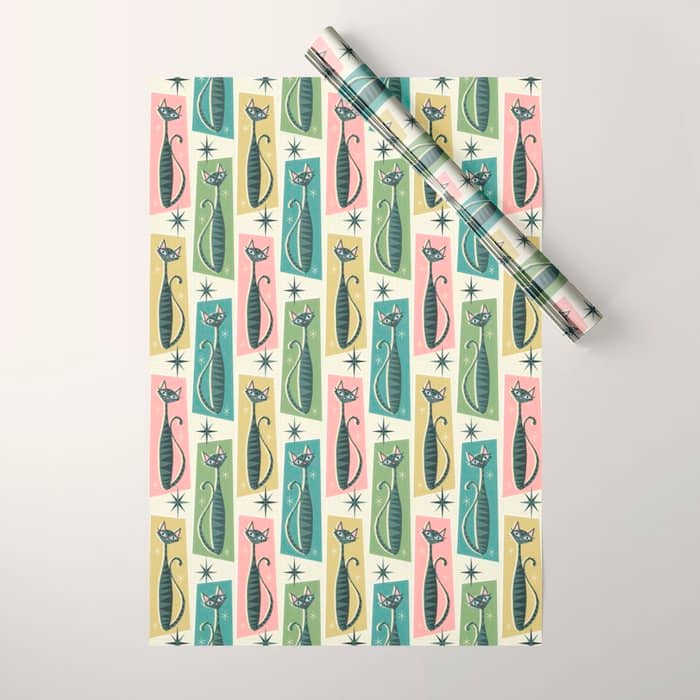 Retro Patchwork Tabbies ©Studioxtine Wrapping Paper