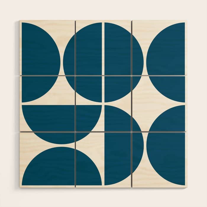 Mid Century Modern Blue Square Wood Wall Art