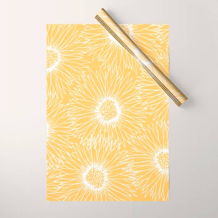 Yellow Sunflowers Line Art Wrapping Paper