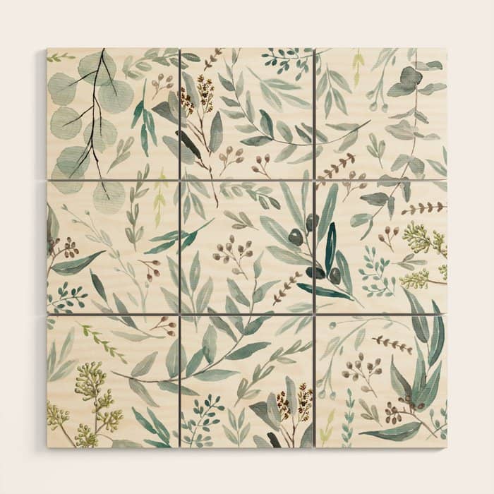 Botanical Eucalyptus Leaves Pattern Wood Wall Art