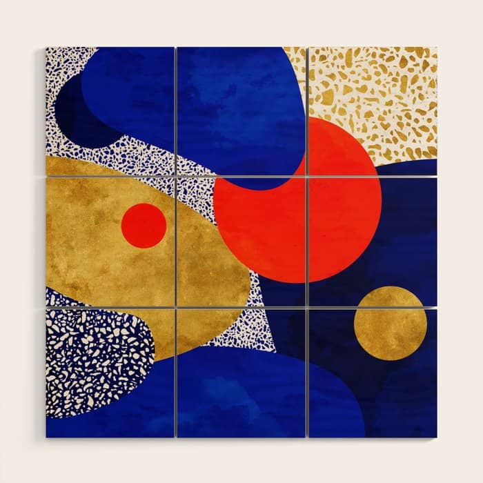 Terrazzo Galaxy Blue Night Yellow Gold Orange Wood Wall Art