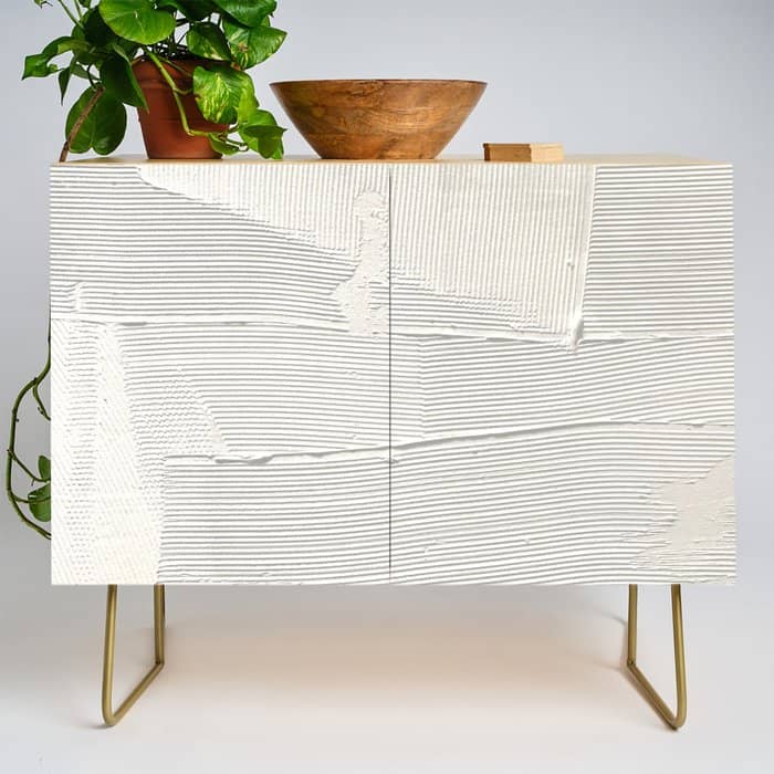 Relief [1]: An Abstract, Textured Piece In White By Alyssa Hamilton Art Credenza