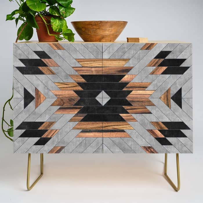 Urban Tribal Pattern No.6 - Aztec - Concrete And Wood Credenza