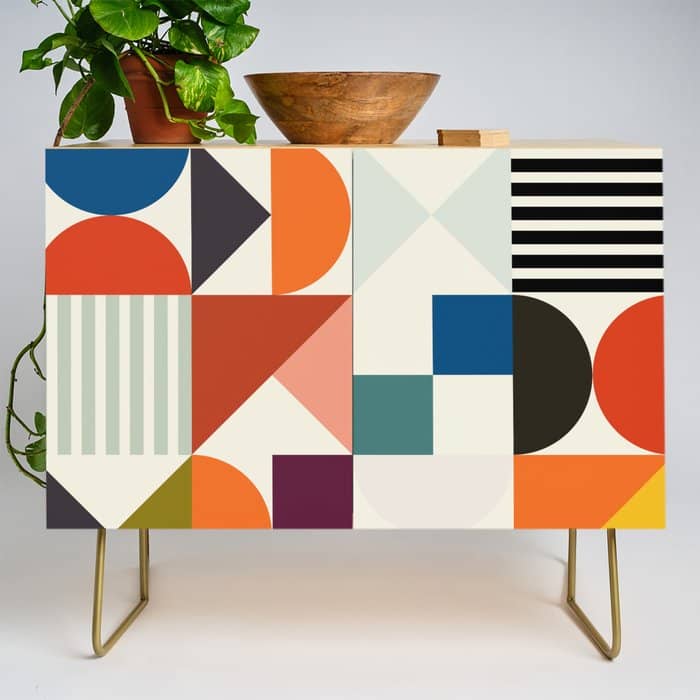 Mid Century Retro Shapes Geometric Credenza