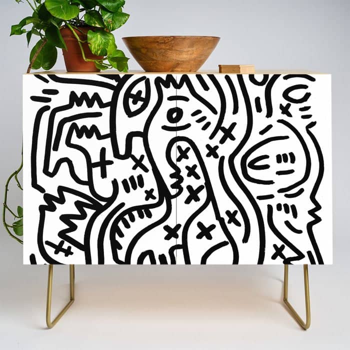 Graffiti Street Art Black And White Credenza