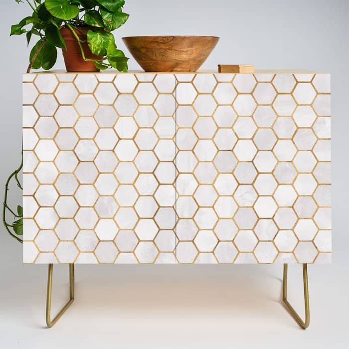 Neutral Geometric Hexagon Pattern Credenza