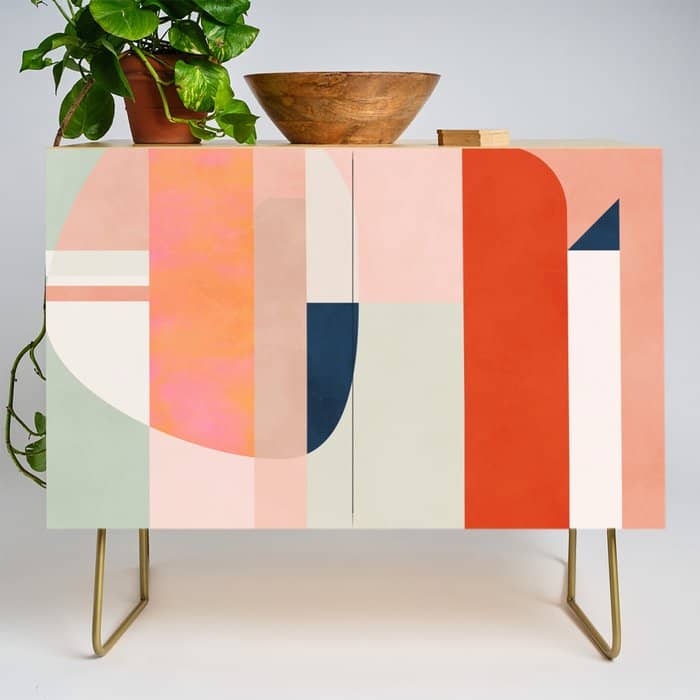Shapes Modern Mid-Century Peach Pink Coral Mint Credenza