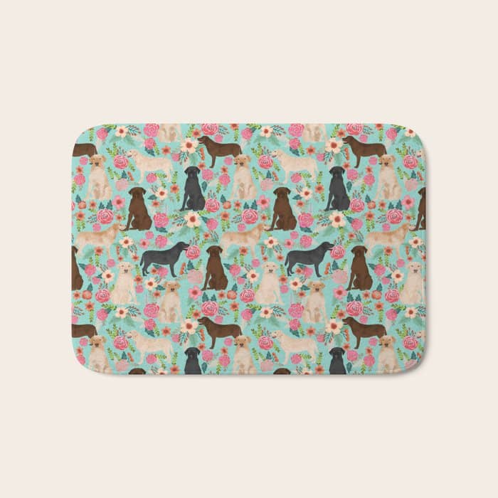 Labrador Retriever Dog Breed Floral Pattern For Dog Lover Chocolate Lab Golden Retriever Labradors Bath Mat