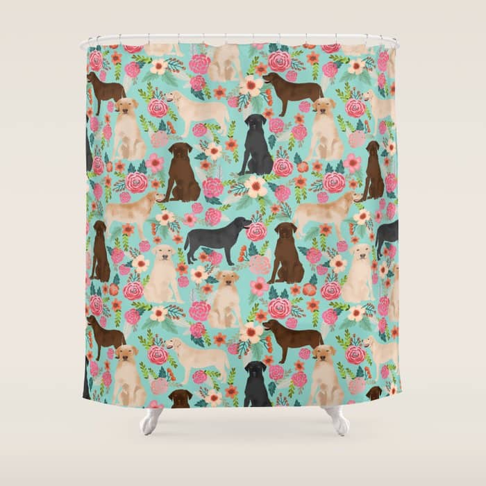 Labrador Retriever Dog Breed Floral Pattern For Dog Lover Chocolate Lab Golden Retriever Labradors Shower Curtain