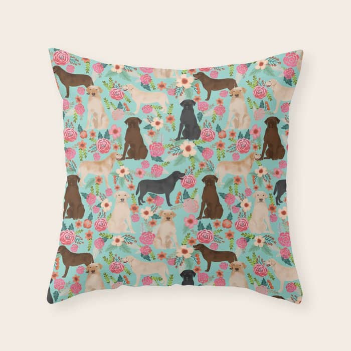 Labrador Retriever Dog Breed Floral Pattern For Dog Lover Chocolate Lab Golden Retriever Labradors Throw Pillow