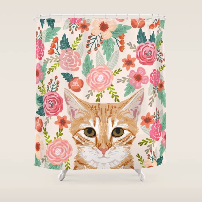 Tabby Cat Florals Cute Spring Garden Kitten Orange Tabby Cat Lady Funny Girly Cat Art Pet Gifts  Shower Curtain