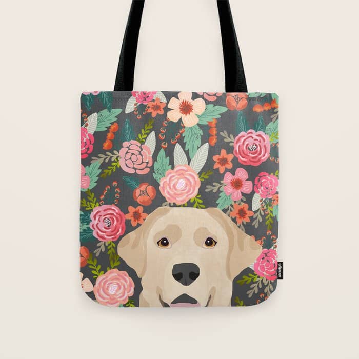 Yellow Lab Dog Portrait Labrador Retriever Dog Art Pet Friendly Florals Floral Tote Bag