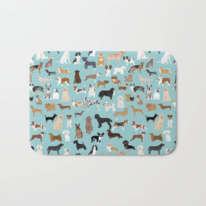 Dogs Pattern Print Must Have Gifts For Dog Person Mint Dog Breeds Bath Mat