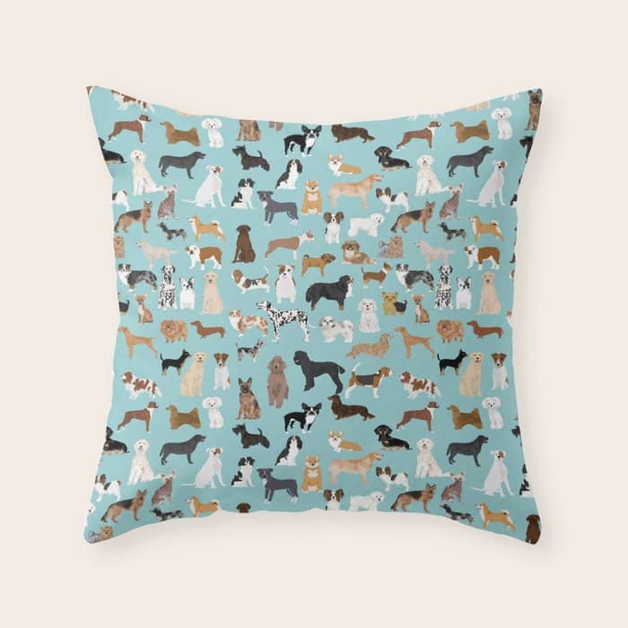 Dogs Pattern Print Must Have Gifts For Dog Person Mint Dog Breeds Throw Pillow