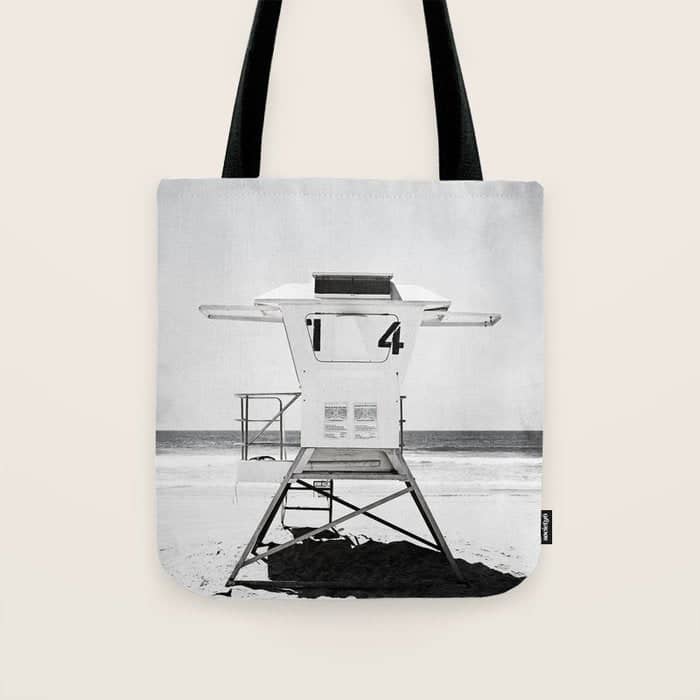Black And White Beach Photography, Grey Lifeguard Stand, Gray Coastal Nautical Art Tote Bag