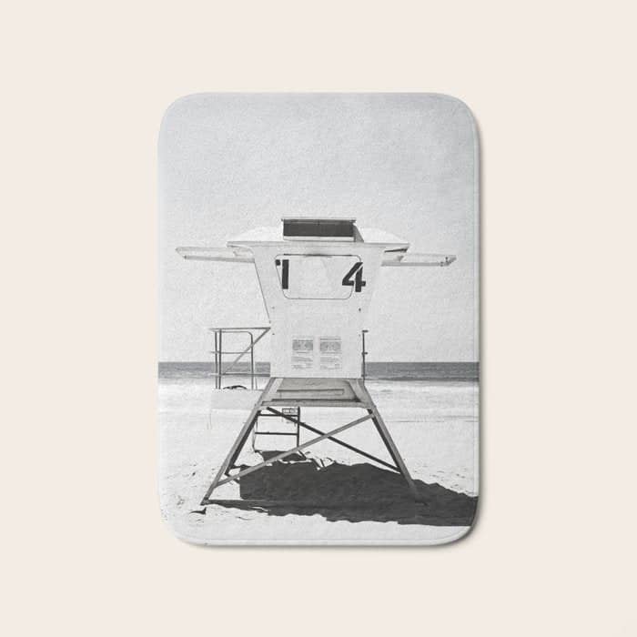 Black And White Beach Photography, Grey Lifeguard Stand, Gray Coastal Nautical Art Bath Mat