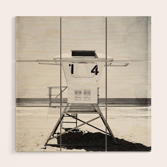 Black And White Beach Photography, Grey Lifeguard Stand, Gray Coastal Nautical Art Wood Wall Art