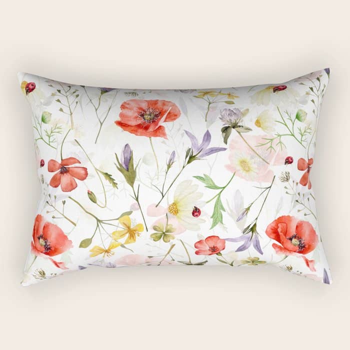 Watercolor Poppies Cornflowers Hygge Midummer Meadow Rectangular Pillow