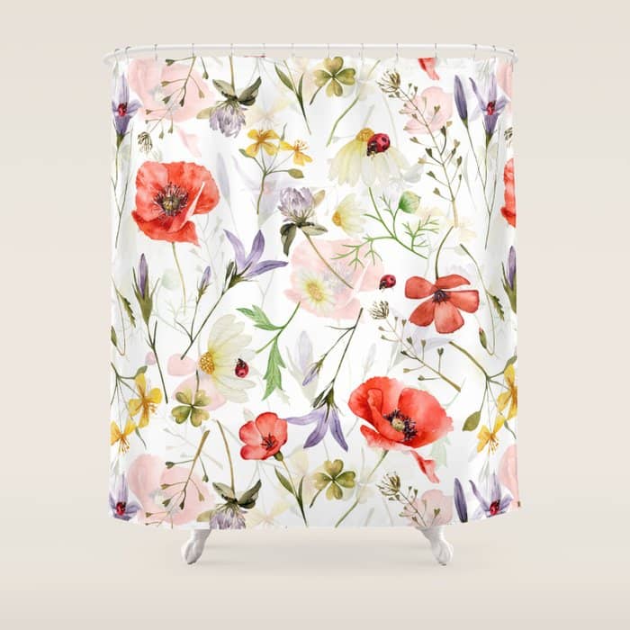 Watercolor Poppies Cornflowers Hygge Midummer Meadow Shower Curtain
