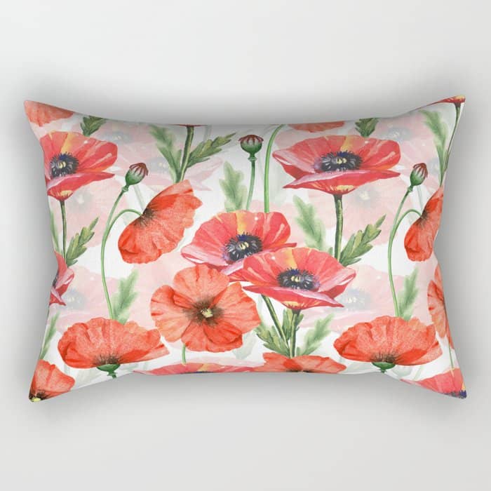 Summer Botanical Poppies Field Rectangular Pillow